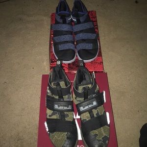 Size 10.5 lebrons blue and army green 11